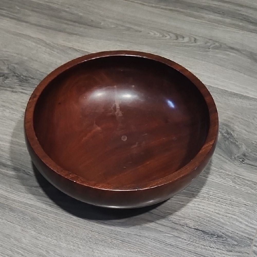 Vintage HEAVY MidCentury Large Wooden Bowl